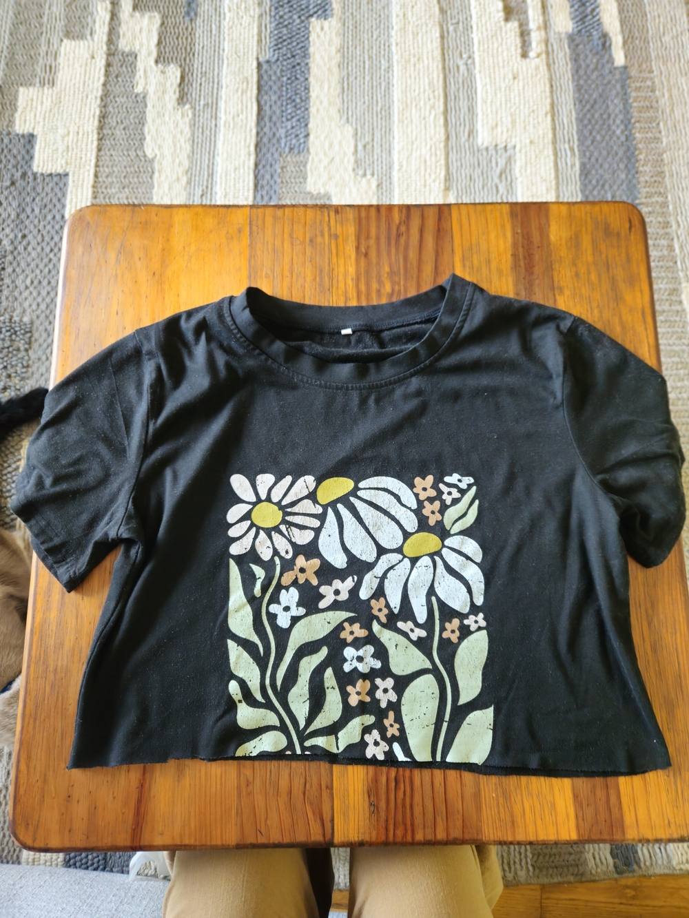 Womens Cropped Black Floral Graphic Tee